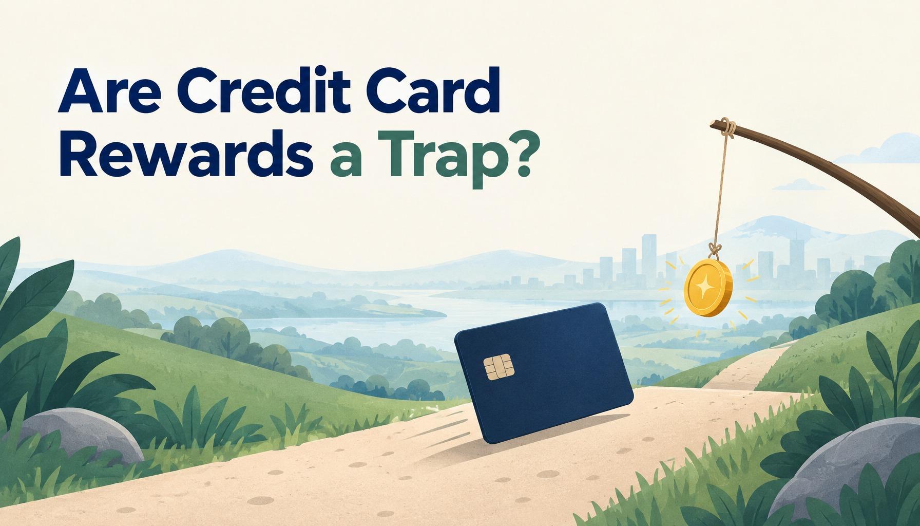 Are Credit Card Rewards a Trap? A gold coin dangled on a string ahead of a credit card